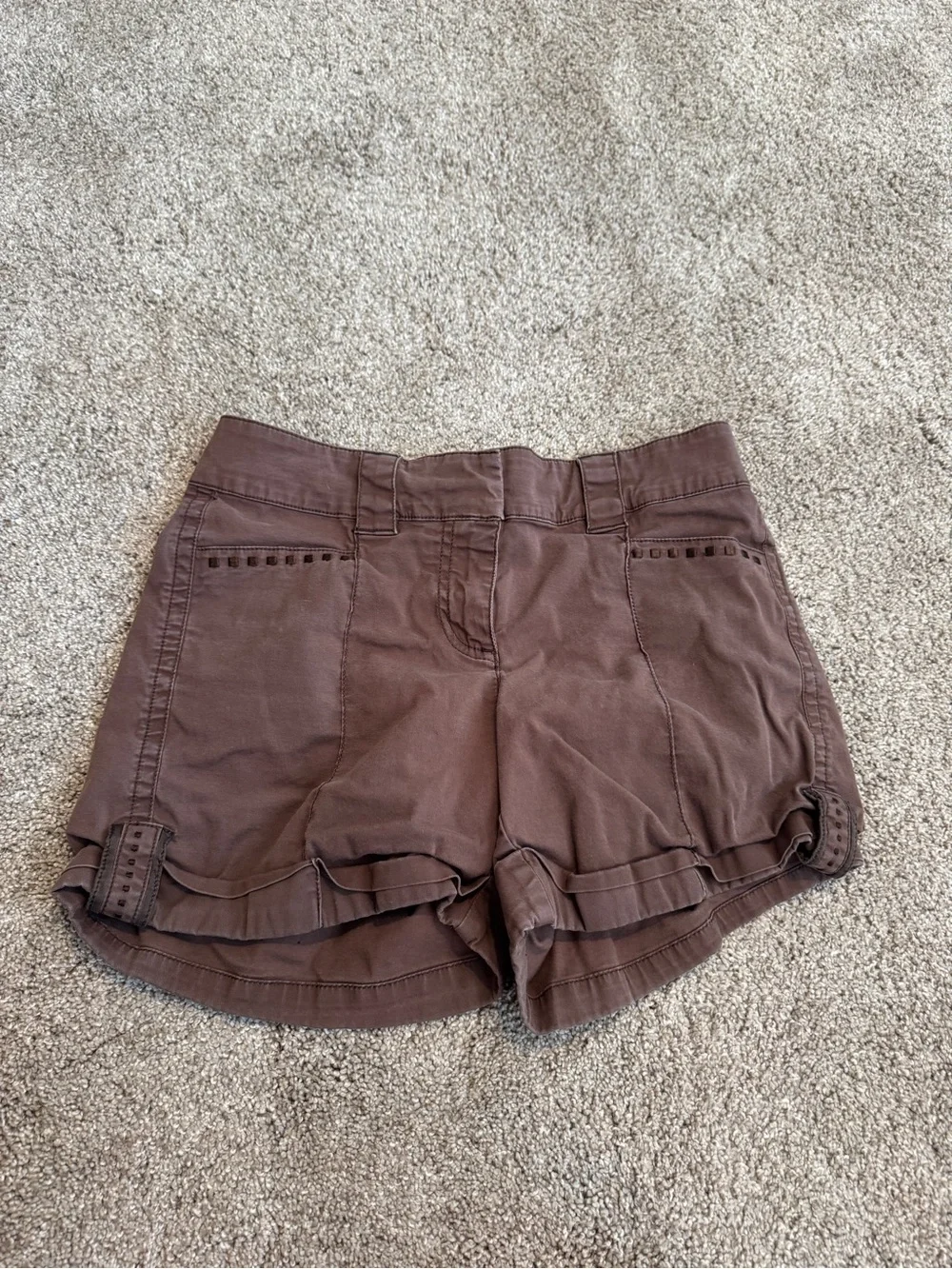 White House Black Market Brown Ruffle Hem Jean Shorts